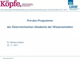 Pre - doc -Programme der Österreichischen Akademie der Wissenschaften