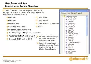 Open Customer Orders Report structure: Available Dimensions