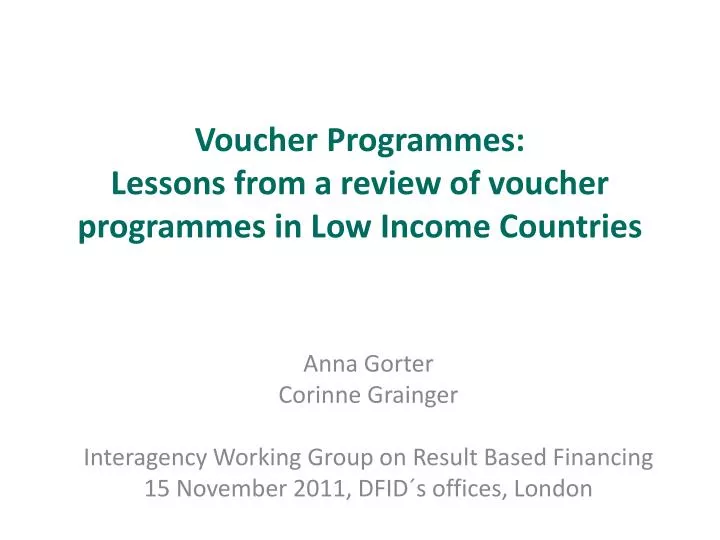 voucher programmes lessons from a review of voucher programmes in low income countries