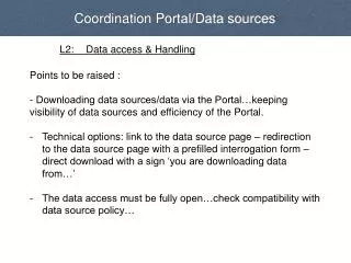Coordination Portal/Data sources