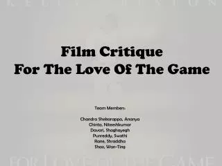 Film Critique For The Love Of The Game