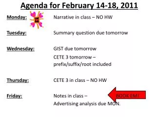 Agenda for February 14-18, 2011