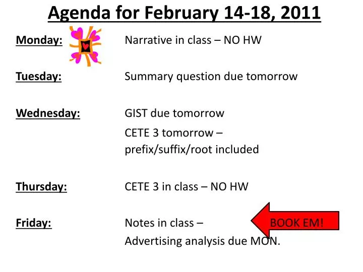 agenda for february 14 18 2011