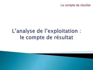 l analyse de l exploitation le compte de r sultat