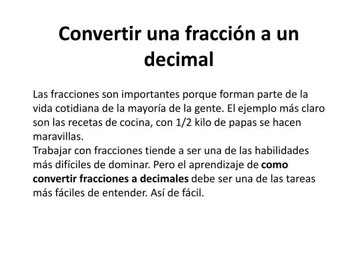 convertir una fracci n a un decimal