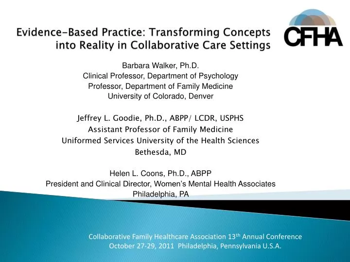 evidence based practice transforming concepts into reality in collaborative care settings