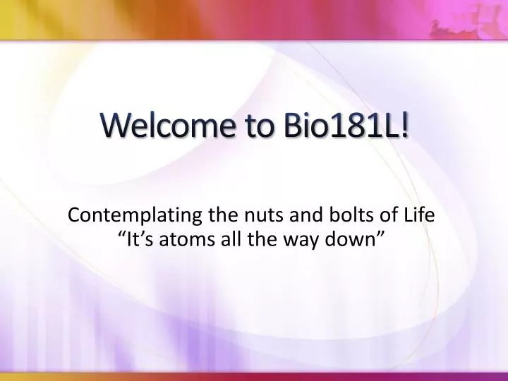 welcome to bio181l