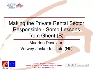 Making the Private Rental Sector Responsible - Some Lessons from Ghent (B)