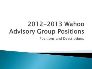 2012-2013 Wahoo Advisory Group Positions