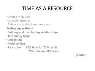 TIME AS A RESOURCE