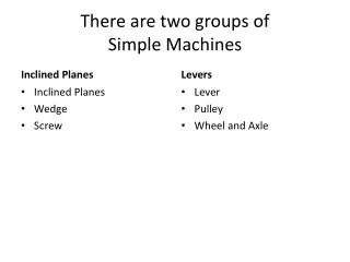 There are two groups of Simple Machines