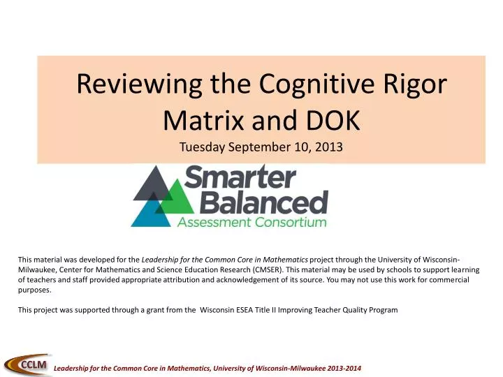 reviewing the cognitive rigor matrix and dok tuesday september 10 2013