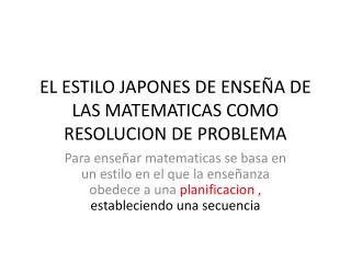 el estilo japones de ense a de las matematicas como resolucion de problema