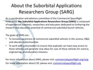 About the Suborbital Applications Researchers Group (SARG)