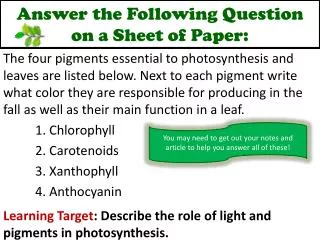 Answer the Following Question on a Sheet of Paper: