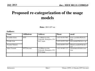 Proposed re-categorization of the usage models