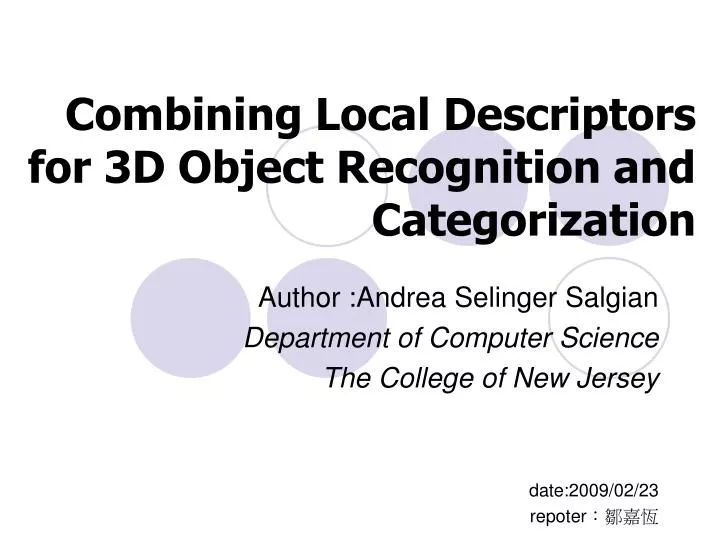 combining local descriptors for 3d object recognition and categorization