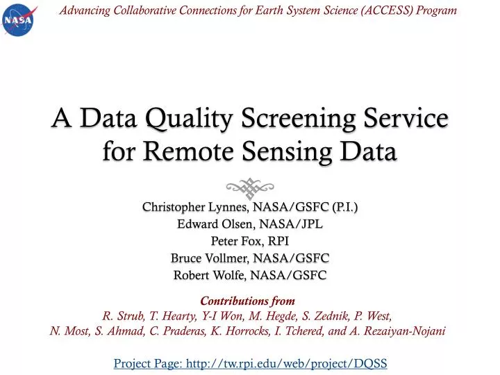 a data quality screening service for remote sensing data