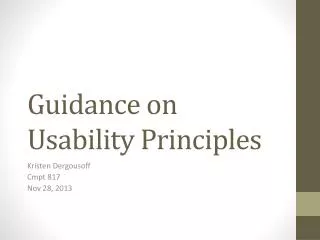 Guidance on Usability Principles