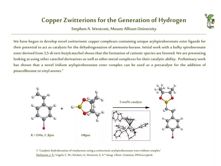 copper zwitterions for the generation of hydrogen stephen a westcott mount allison university