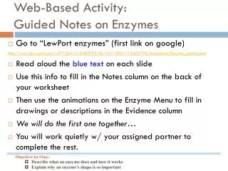Web-Based Activity: Guided Notes on Enzymes