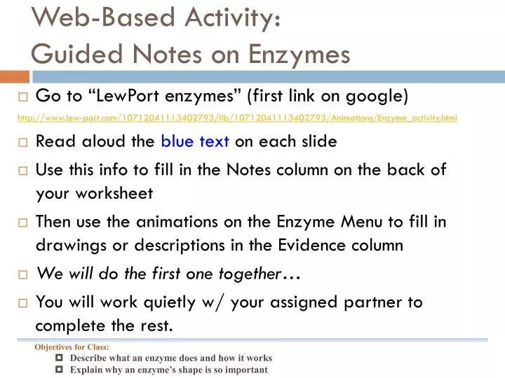 web based activity guided notes on enzymes
