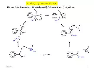 Fischer Ester Formation: H + catalyzes (1) C=O attack and (2) H 2 O loss.