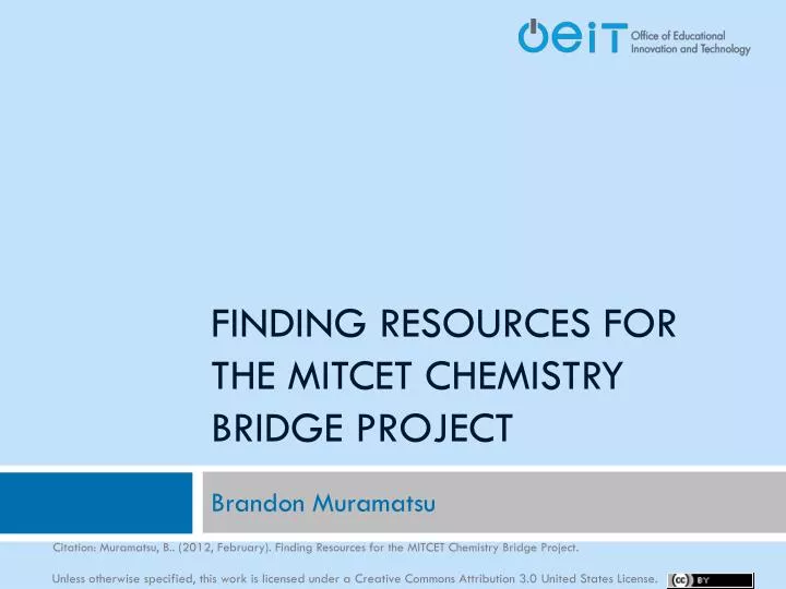 finding resources for the mitcet chemistry bridge project
