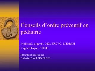 conseils d ordre pr ventif en p diatrie