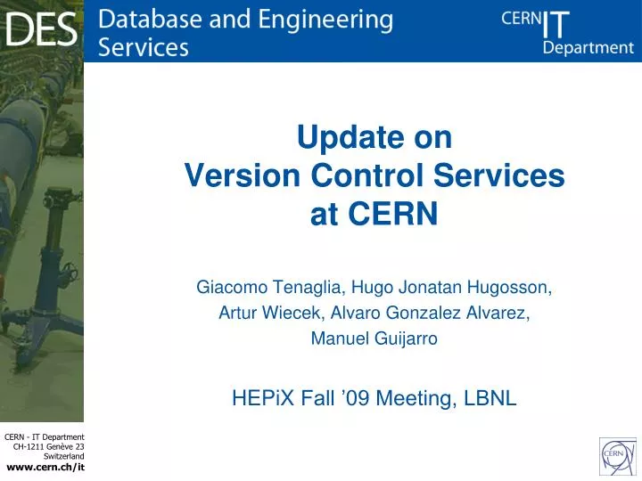 update on version control services at cern
