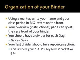 Organization of your Binder
