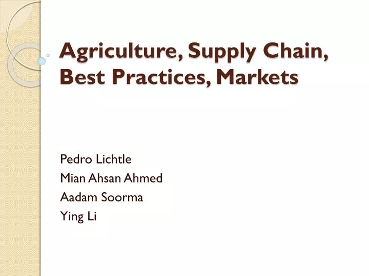 agriculture supply chain best practices markets