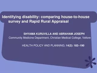 Identifying disability: comparing house-to-house survey and Rapid Rural Appraisal
