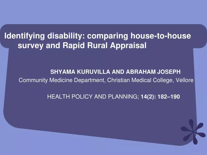 identifying disability comparing house to house survey and rapid rural appraisal