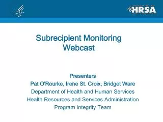Subrecipient Monitoring Webcast