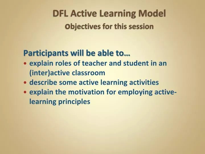 dfl active learning model o bjectives for this session