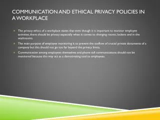 Communication and Ethical P rivacy P olicies in a Workplace
