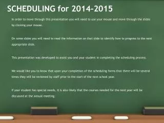 SCHEDULING for 2014-2015