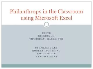 Philanthropy in the Classroom using Microsoft Excel