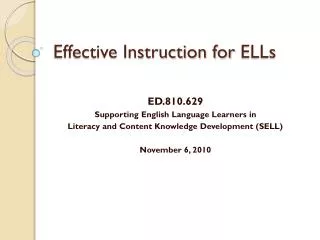 Effective Instruction for ELLs