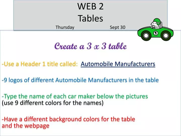 web 2 tables thursday sept 30