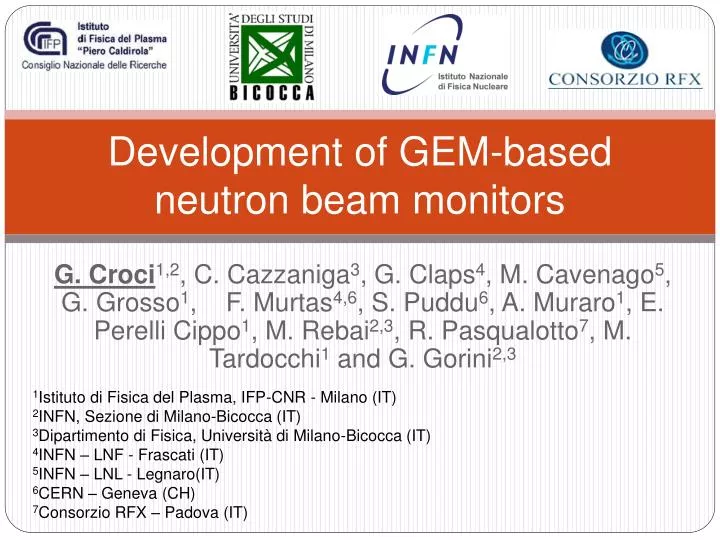 development of gem based neutron beam monitors