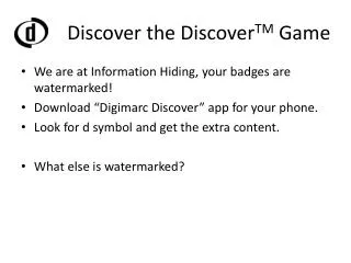 Discover the Discover TM Game