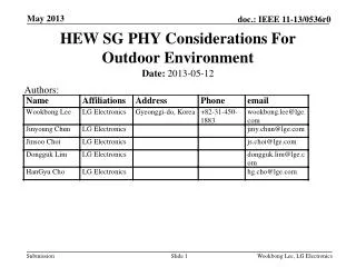 HEW SG PHY Considerations For Outdoor Environment