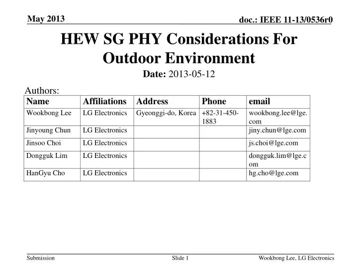 hew sg phy considerations for outdoor environment