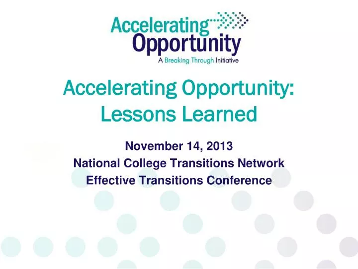 accelerating opportunity lessons learned