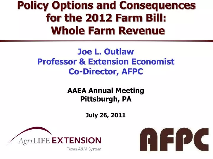 policy options and consequences for the 2012 farm bill whole farm revenue