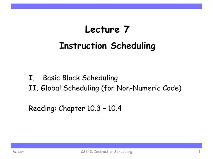 lecture 7 instruction scheduling