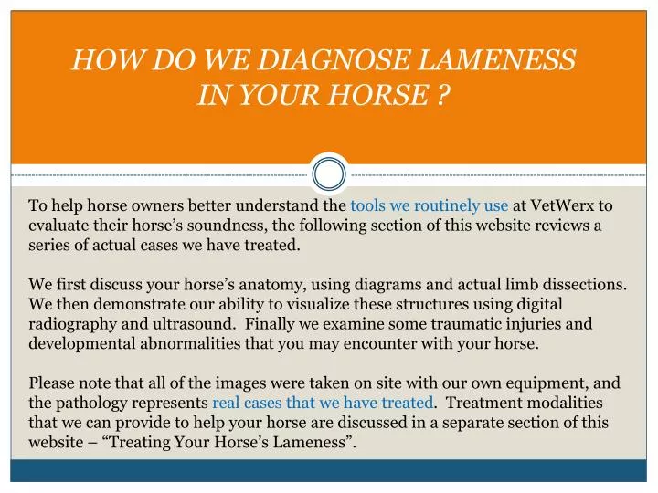 how do we diagnose lameness in your horse