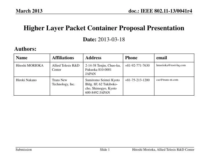 higher layer packet container proposal presentation